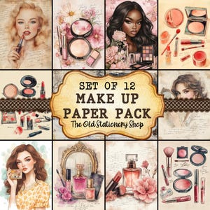 Pack de papier de maquillage, vintage Junk Journal pages imprimables Scrapbooking Ephemera Vanity Girls Antique Planner Papeterie TÉLÉCHARGEMENT NUMÉRIQUE PNG
