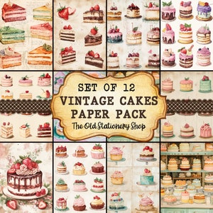 Vintage Kuchen Papier Pack Vintage Junk-Journal Druckbare Seiten Scrapbooking Ephemera Antique Planer Insert Schreibwaren PNG DIGITAL DOWNLOAD
