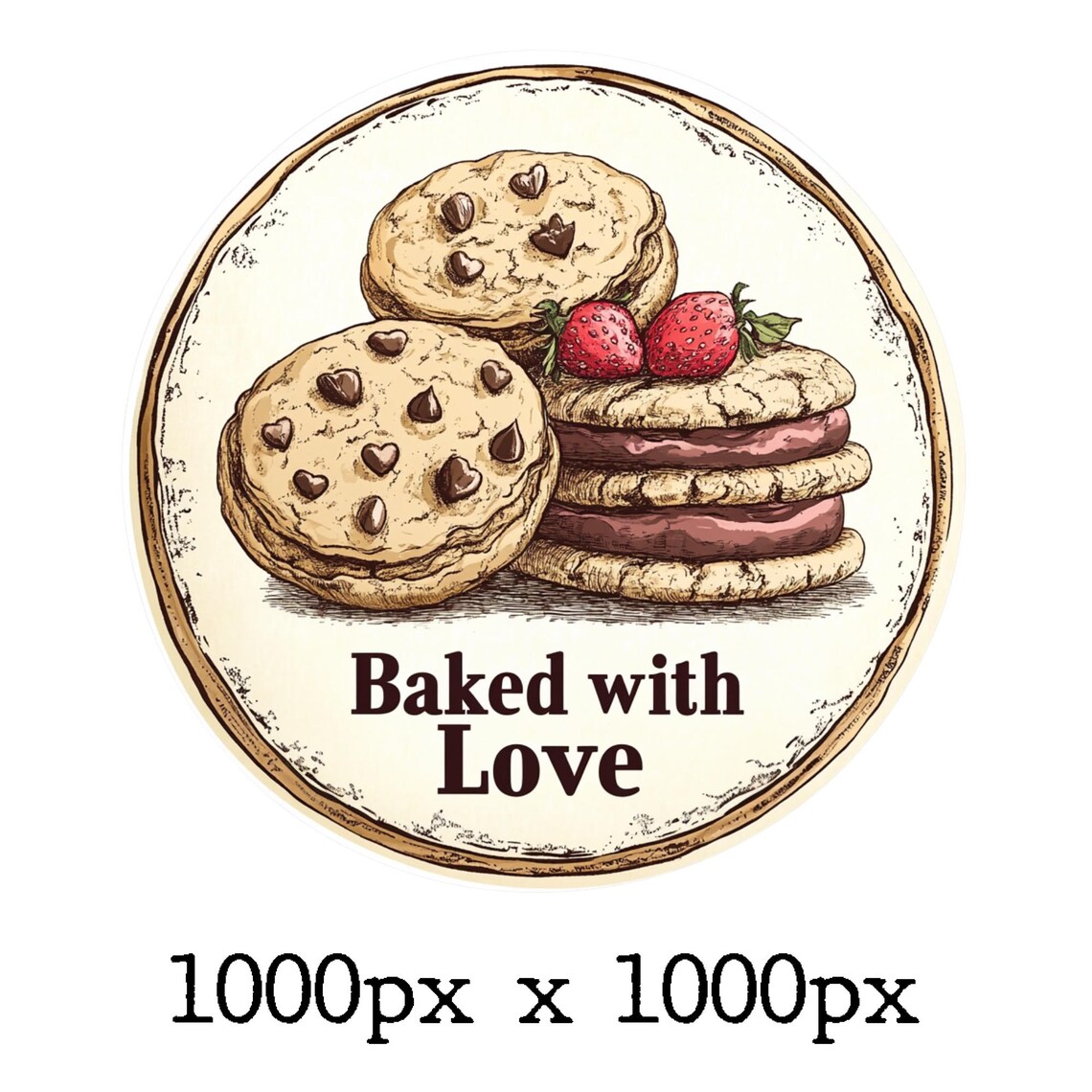 Baked With Love PNG Bundle, 36 Printable Round Stickers, Food Baking ...