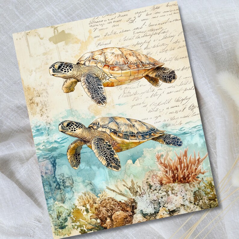 Vintage Turtles Paper Pack - 24 Pages Turtle Junk Journal Printable ...