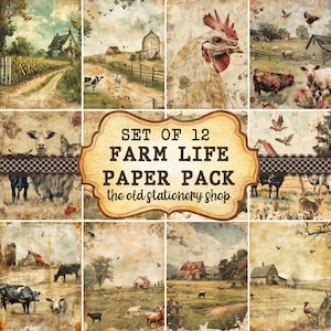 Confezione di carta Farm Life Vintage Junk Journal Pagine stampabili Scrapbooking Ephemera Antique Planner Cancelleria PNG DOWNLOAD DIGITALE