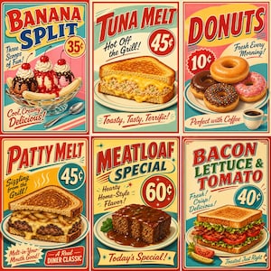 Papperspaket med mat från 50-talet, storlek 8x12, utskrivbara retro-skräpjournalsidor, amerikanska affischklippböcker, ephemera-brevpapper, digital nedladdning bild 5