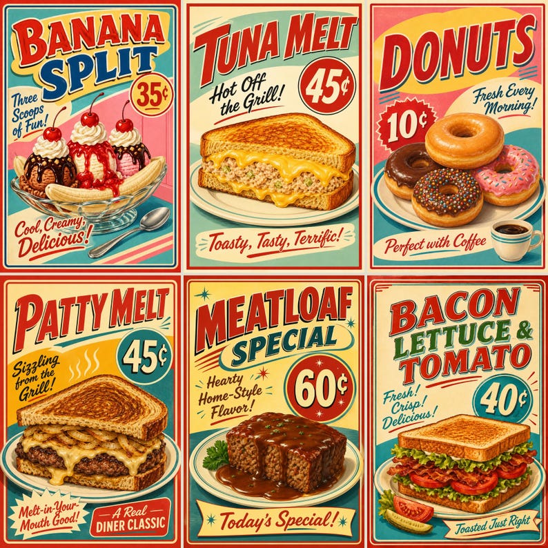 Papperspaket med mat från 50-talet, storlek 8x12, utskrivbara retro-skräpjournalsidor, amerikanska affischklippböcker, ephemera-brevpapper, digital nedladdning bild 5