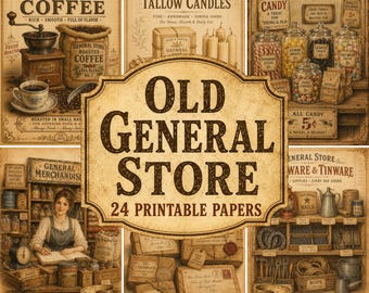 Pack de papier à lettres style vieux magasin général - 30 pages imprimables, journal intime vintage américain des années 1800, papeterie éphémère - TÉLÉCHARGEMENT NUMÉRIQUE