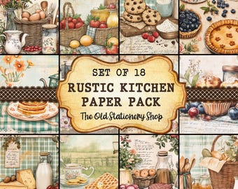 Rustikale Küche Papier Pack Vintage Junk-Journal Druckbare Seiten Scrapbooking Ephemera Antike Planer Einsätze Schreibwaren PNG DIGITAL DOWNLOAD