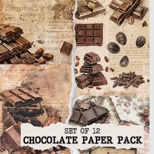 Vintage chocolaatjes Paper Pack Vintage ongewenste dagboek afdrukbare pagina's scrapbooking kortstondige antieke planner briefpapier PNG DIGITALE DOWNLOAD