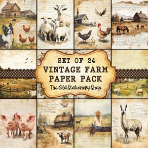 Vintage Farm Paper Pack - 24 Pages Junk Journal Printable Pages Scrapbooking Ephemera Antique Planner Stationery Sheets PNG DIGITAL DOWNLOAD