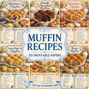 Muffin Rezepte Papierpaket, 30 druckbare Seiten, Cottagecore Baking Junk Journal, Bäckerei Essen Scrapbook Ephemera Schreibwaren DIGITAL DOWNLOAD