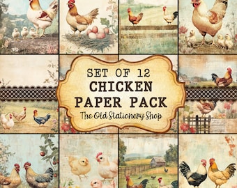 Huhn Papier Pack Vintage Junk Journal Druckbare Seiten Tiere auf dem Bauernhof Scrapbooking Ephemera Antique Planer Schreibwaren PNG DIGITAL DOWNLOAD