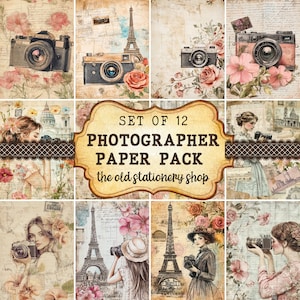 Pacote de papel para fotógrafo Vintage Junk Journal Páginas para impressão Scrapbooking Ephemera Antique Planner Papelaria Câmera PNG DOWNLOAD DIGITAL