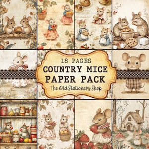 Pack de papier de souris country, journal imprimable indésirable de 18 pages, livre d'histoires d'art fantaisiste, papeterie éphémères de scrapbooking PNG DIGITAL DOWNLOAD