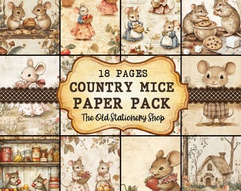 Country Mice Paper Pack, 18 Pages Printable Junk Journal, Whimsical Storybook Art, Scrapbooking Ephemera Stationery PNG DIGITAL DOWNLOAD