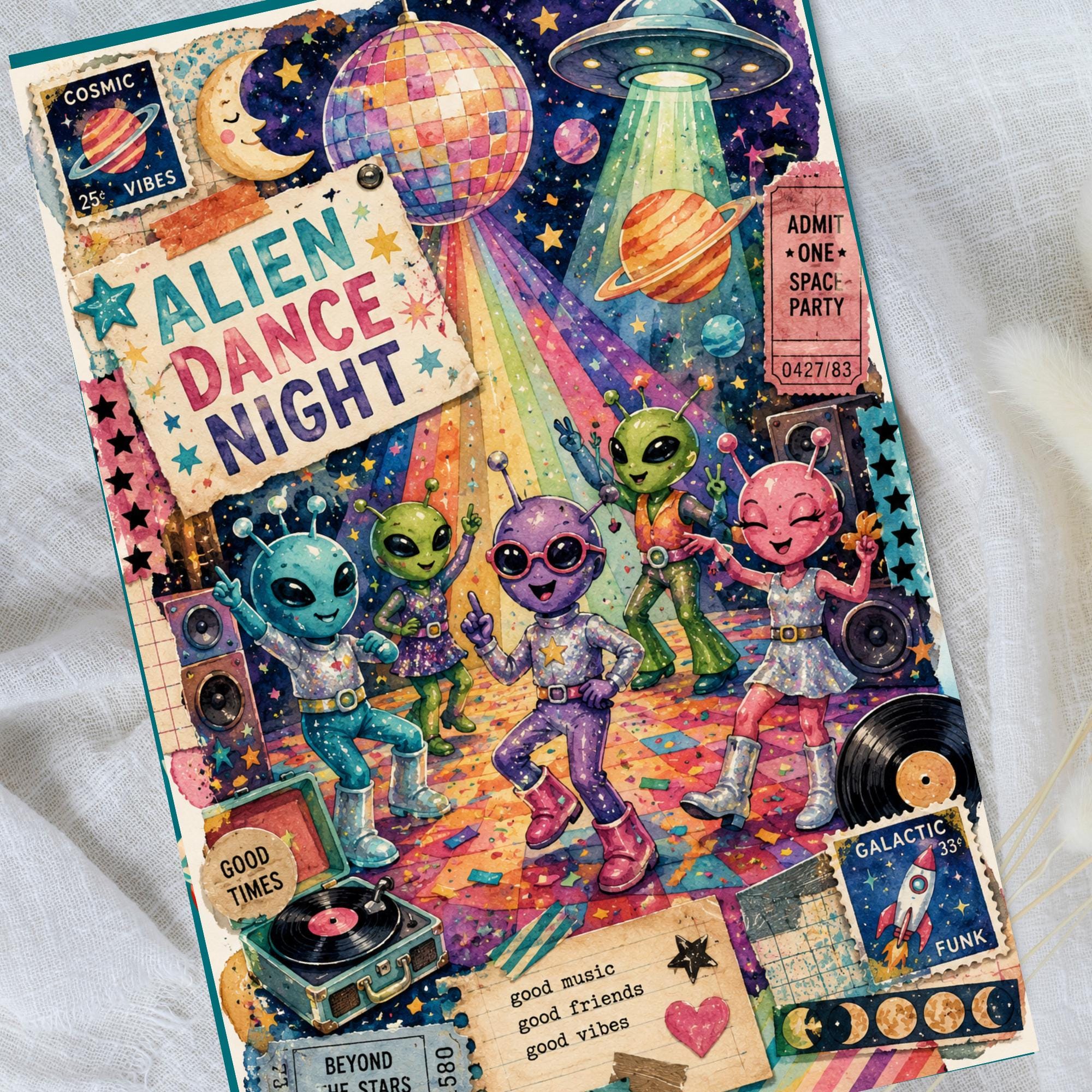 Retro Aliens Paper Pack, Printable Junk Journal Pages, Shabby Funny ...