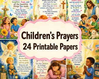 Children's Prayers Paper Pack, 24  Printable  Pages, Cute Christian Kids Junk Journal Bible Jesus Angel Ephemera Stationery DIGITAL DOWNLOAD