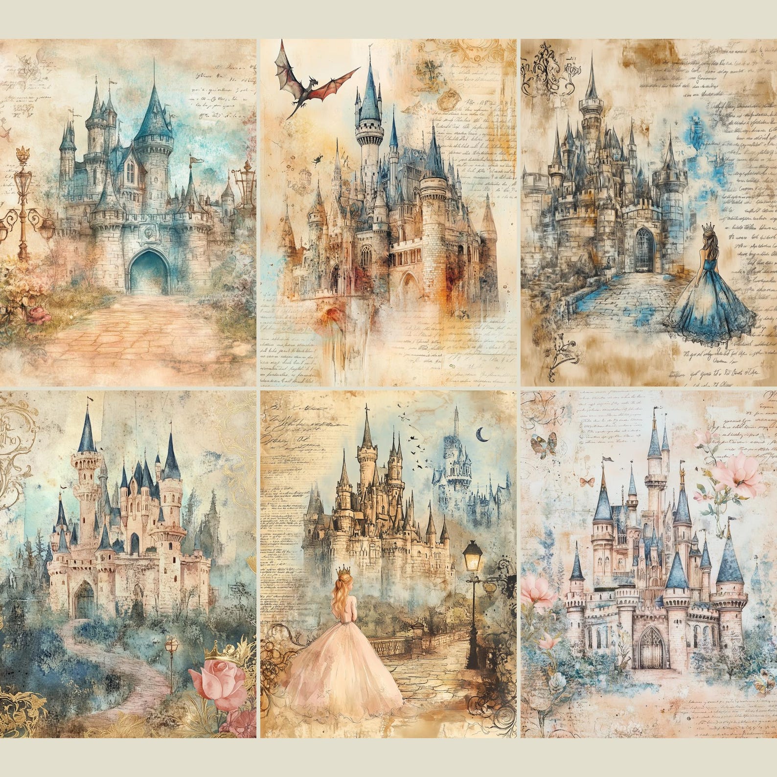 Old Castles Paper Pack, 12 Printable Junk Journal Pages, Magical ...
