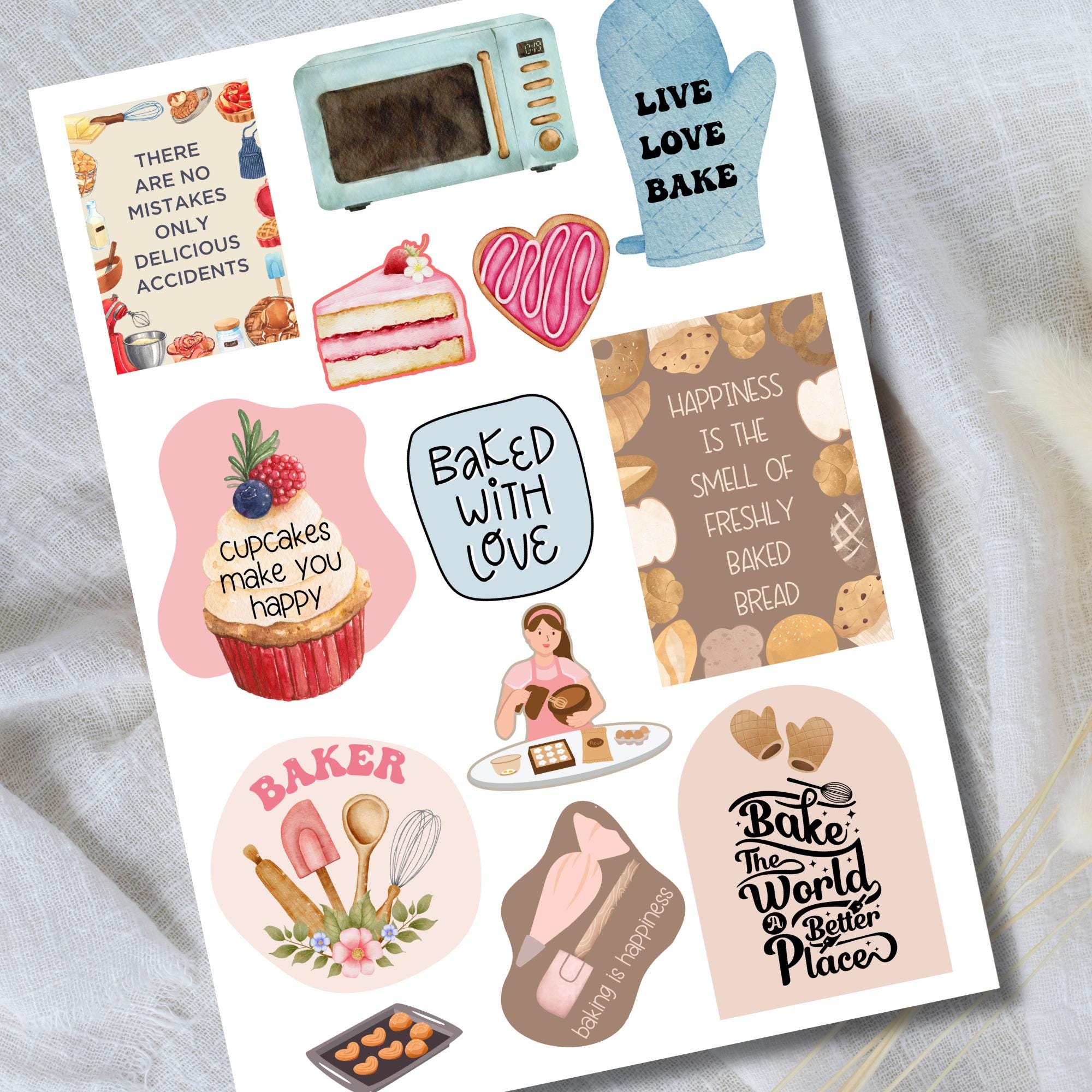 Backen Sticker Baking Printable Sticker Sheet, 3 Pages Baking Stickers, Cute Baker ...