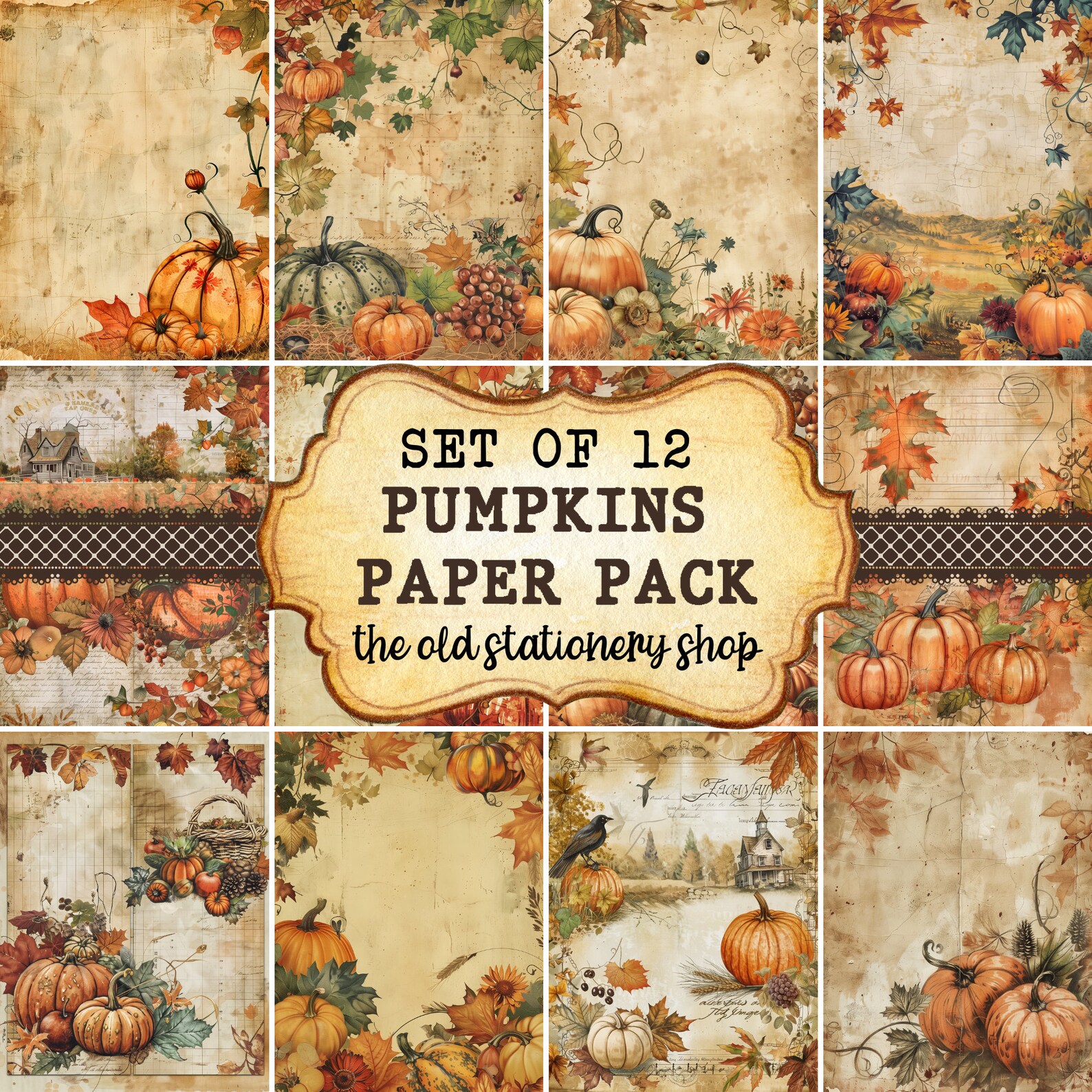 Fall Pumpkins Paper Pack Vintage Junk Journal Printable Pages ...