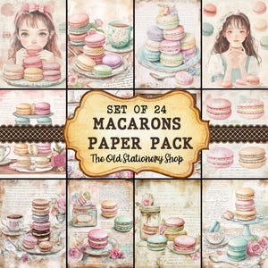 Macarons Paper Pack, 24 druckbare Junk Journal Seiten, Vintage Süßigkeiten Süß Essen Scrapbooking Ephemera Planer Schreibwaren PNG DIGITAL DOWNLOAD