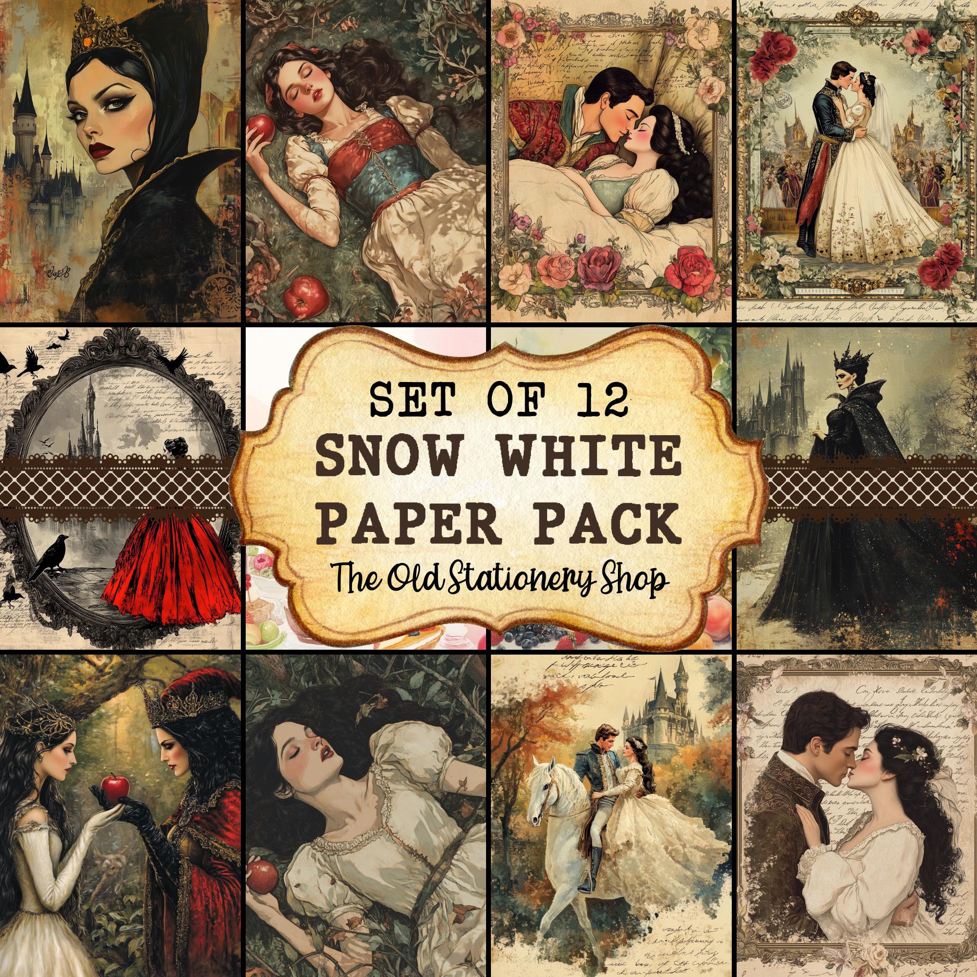 Snow White Paper Pack, Vintage Fairytale Junk Journal Printable Pages Scrapbooking Magical Ephemera Planner Stationery PNG DIGITAL DOWNLOAD