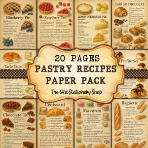 Pastry Recipes Paper Pack, 20 Pages Printable Baking Junk Journal, Vintage  Food Scrapbooking Ephemera Stationery PNG DIGITAL DOWNLOAD