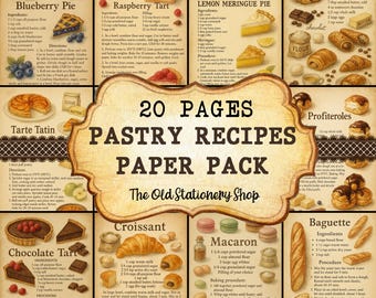 Pastry Recipes Paper Pack, 20 Pages Printable Baking Junk Journal, Vintage  Food Scrapbooking Ephemera Stationery PNG DIGITAL DOWNLOAD