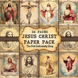Jesus Christus Paper Pack, 24 Seiten Printable Junk Journal, Vintage Bibel Wandkunst Christliche Religiöse Ephemera Scrapbooking DIGITAL DOWNLOAD