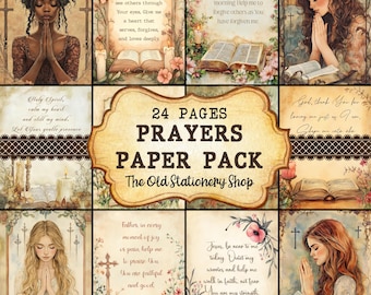 Prayers Paper Pack, 24 Pages Printable Junk Journal, Vintage Bible Jesus Christian Religious Scrapbooking Stationery DIGITAL DOWNLOAD