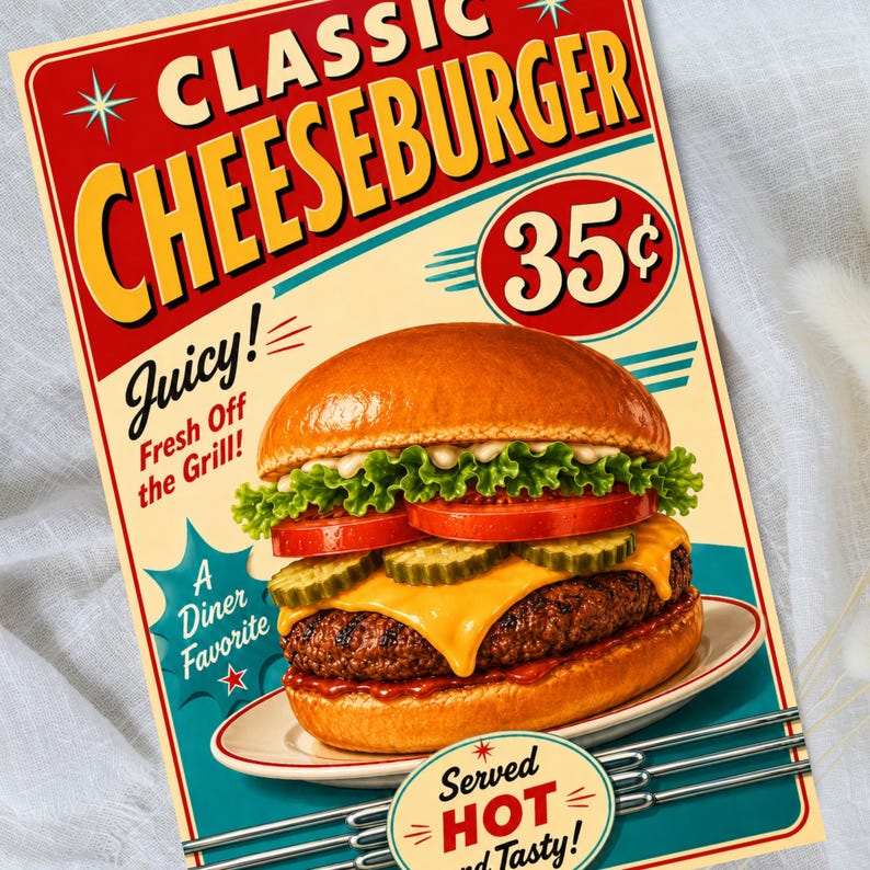 Papperspaket med mat från 50-talet, storlek 8x12, utskrivbara retro-skräpjournalsidor, amerikanska affischklippböcker, ephemera-brevpapper, digital nedladdning bild 7