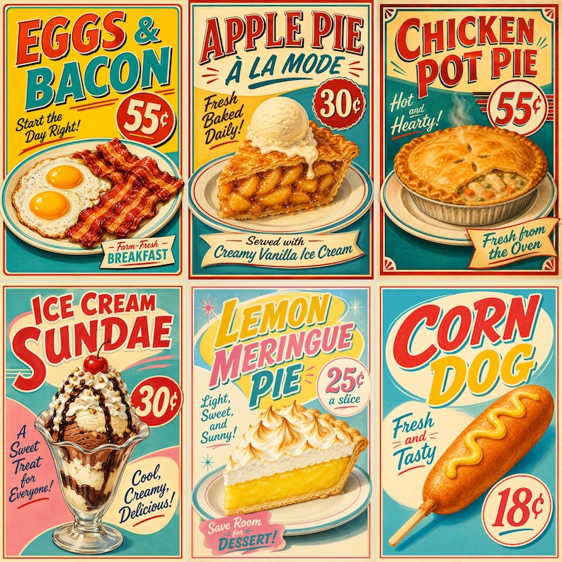 Papperspaket med mat från 50-talet, storlek 8x12, utskrivbara retro-skräpjournalsidor, amerikanska affischklippböcker, ephemera-brevpapper, digital nedladdning bild 6