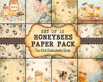 Honeybees Paper Pack, Cute Bee Junk Journal Printable Pages Vintage Scrapbooking Ephemera Planner Yellow Stationery PNG DIGITAL DOWNLOAD