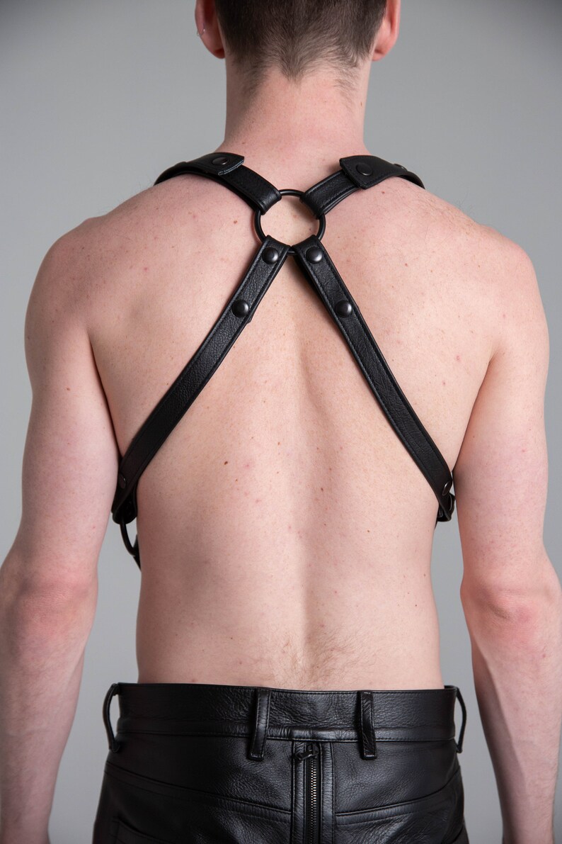 Men leather suspender Black LEATHER SUSPENDER with black or silver snap and ring BDSM fetish