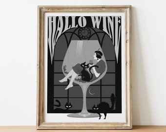 Impresión HALLOWINE / arte de pared imprimible de Halloween / decoración de Halloween / cartel de Halloween / impresión vintage de Halloween / descarga digital