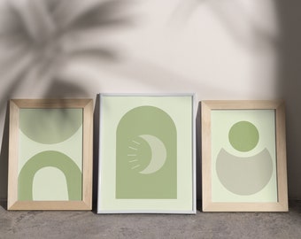 Conjunto de impresión verde salvia de 3, conjunto de pared boho, DESCARGA DIGITAL, arte de pared imprimible minimalista