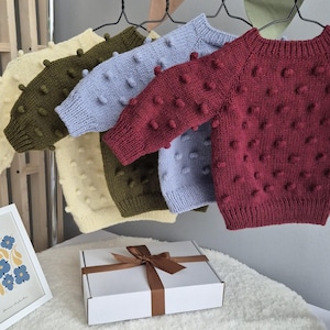 Popcorn sweater for baby • Knit birthday gift for nephew • Merino sweater for girl• Knit merino sweater • Birthday gift for baby