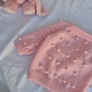 Knitted Merino Wool Girl Sweater/ Popcorn Pullover for Spring/ Handmade Easter Baby Girl Outfit/ Baby shower gift/ Birthday Gift