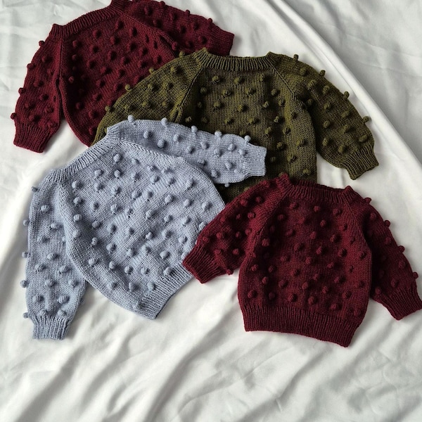 Maglione popcorn in lana merino lavorato a maglia/ Maglione per neonati fatto a mano/ Maglione popcorn in lana merino/ Maglione unisex per neonati/ Regalo per baby shower