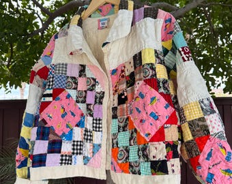 Cropped Patchwork Vintage Quilt Coat