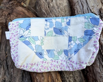 Vintage Quilt Patchwork Zipper Pouch | Cottage Floral Cosmetic Bag