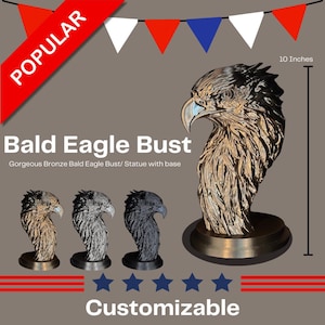 3D Printed Bald Eagle Bust/Statue - Customizable Colors and Sizes