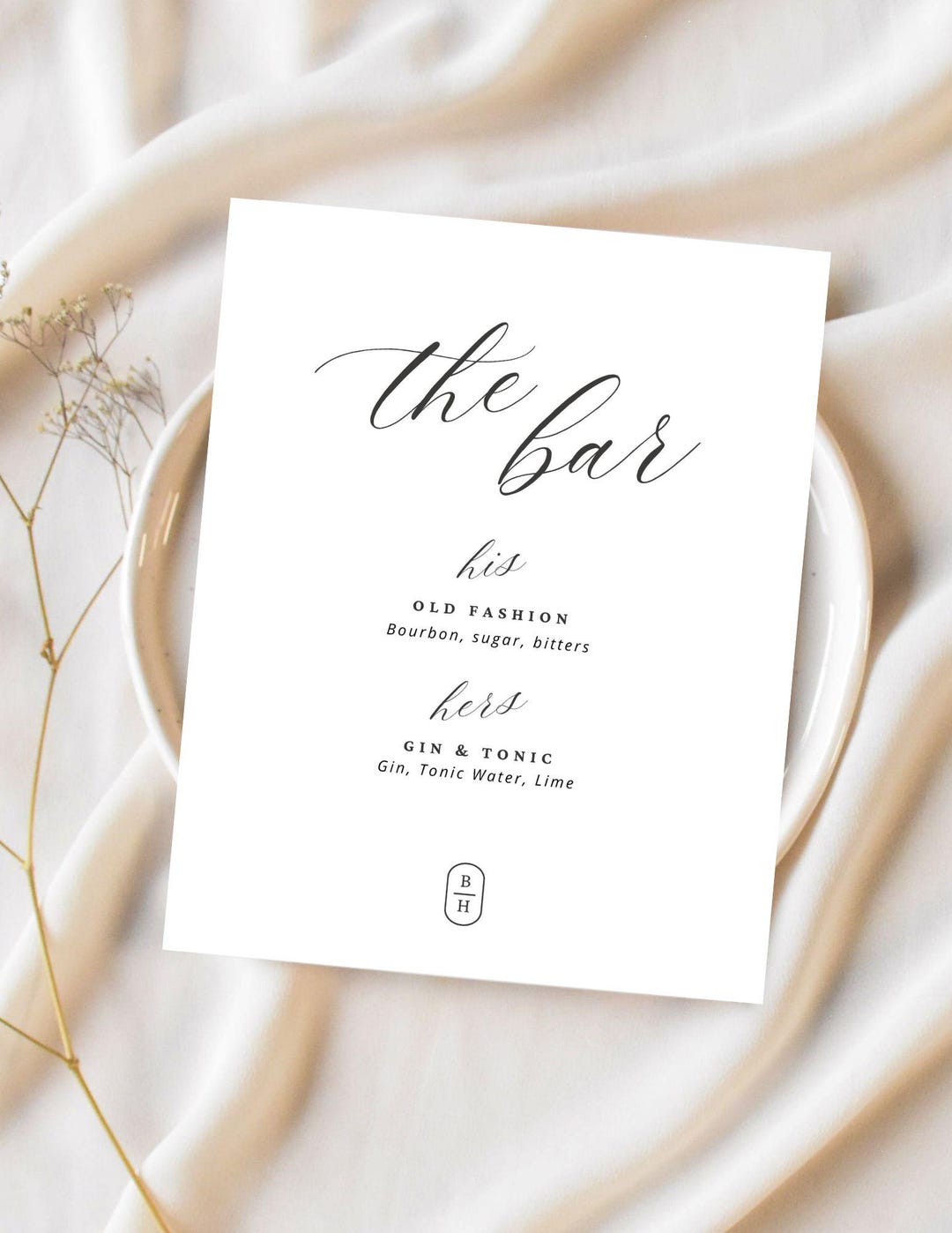 Elegant Wedding Bar Drink Menu Template | 3 Size Options: 4x6, 5x7 ...