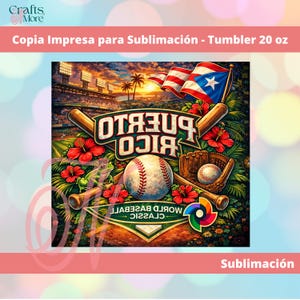 Peut inclure: Un design de baseball vibrant avec le drapeau portoricain, des battes de baseball, une balle et un gant. Le design comprend le texte "Puerto Rico" et "World Baseball Classic". Des fleurs d'hibiscus rouges et une grenouille verte sont également présentes.