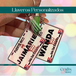 Llaveros Personalizados de tablillas de Puerto Rico con pueblos o nombres para llaves