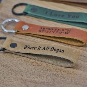 Customized Keychain, Personalized Leather Keychain, Custom Leather Key chain, Latitude Longitude Keychain, Coordinates key chain, Keychain