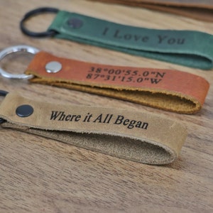 Personalized Leather Keychain, Personalized Coordinates Keychain, Where it All Began, 3 year Anniversary Gift. Mens gift, Mothers day gift.