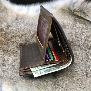 TRIFOLD MENS WALLET, Cartera triple de cuero para hombre, Cartera personalizada para hombre, Cartera de cuero con mucho dinero