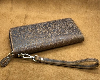 Leather wallet, WOMEN'S WALLET ORGANIZER, Women's wallet, Long wallet, Leather wallet, Zipper Wallet, Wristlet Wallet, Flower Wallet