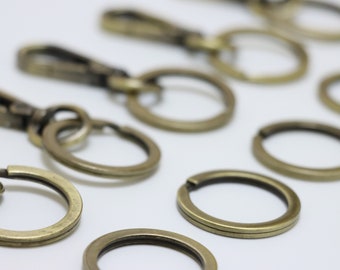 Set of 100 FLAT SPLIT RINGS Antique Brass Bronze Keyring Blank Key Chain Hardware O Rings Keyring Connectors