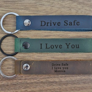 Drive Safe I Love You Customizable Initial Hand Stamped Light Weight Leather Travel key chain Best Friend/Boyfriend/Girlfriend / Nurse