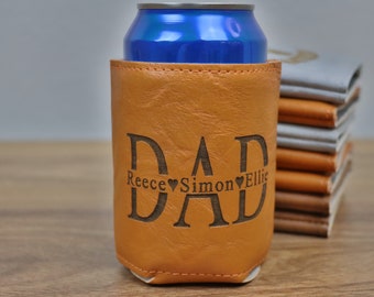 Fathers Day Gift for Dad,Graduation Gift,Personalized Can Holder,Engraved Can Coolers,Leather Can Cooler,Custom Holder,Gift For Him