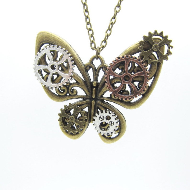 Steampunk Jewelry Necklace butterfly Gear Steampunk Necklace Steampunk pendant steampunk necklaces for women